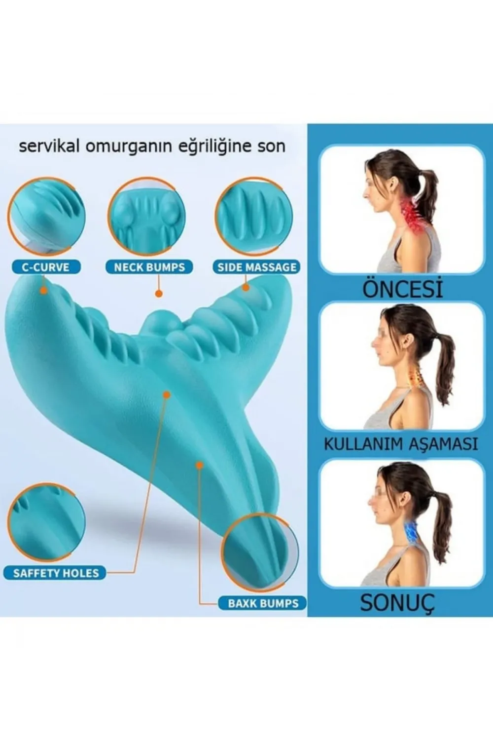 Ergonomik Boyun Masaj Yastığı – Servikal Traksiyon Destekli, Omurilik Ortopedik Yastık