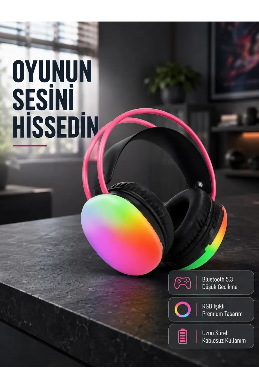 Ergonomik Rgb Bluetooth Kulaklık 3d Ses Yeni Nesil