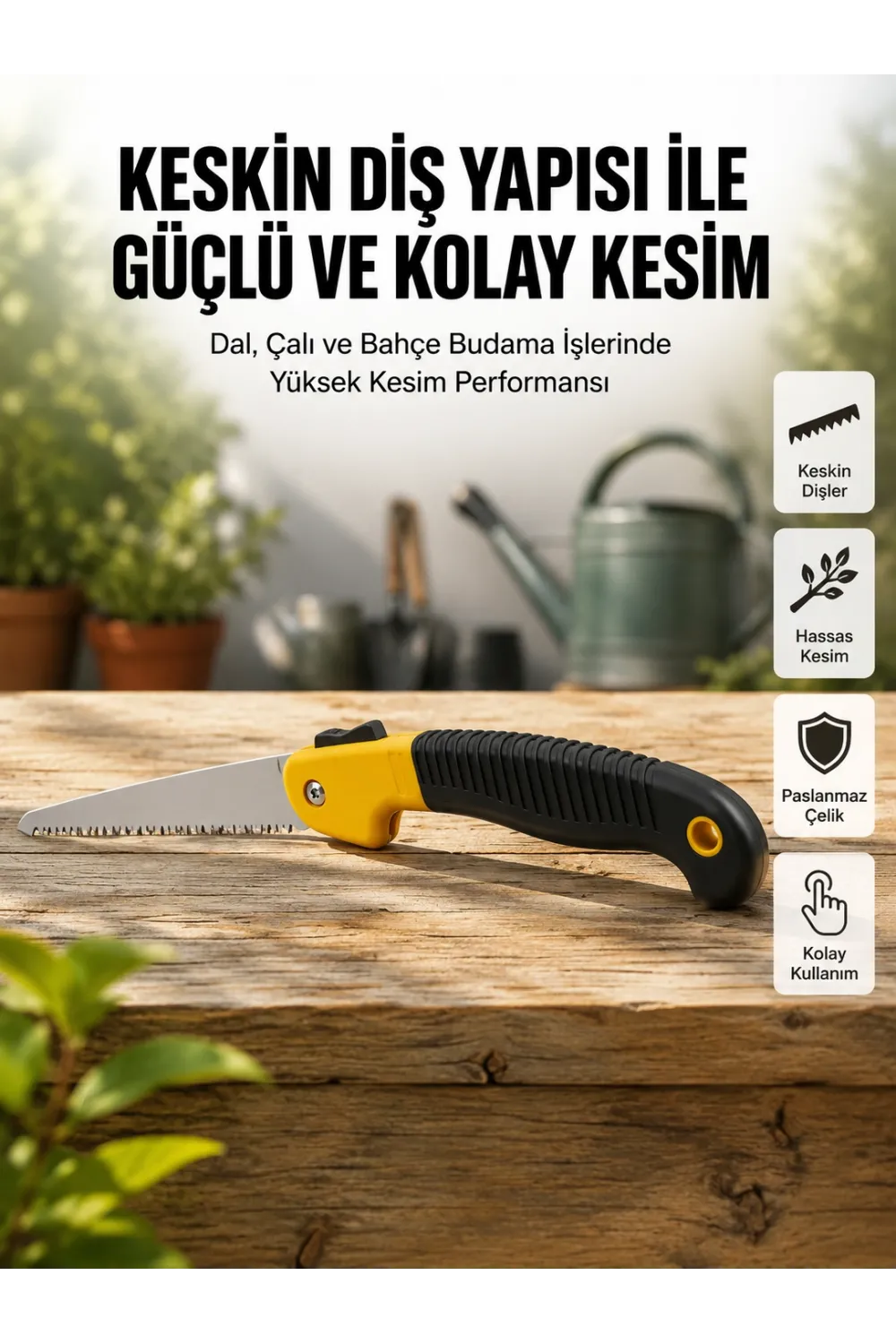 Ergonomik Saplı Katlanabilir Budama Testeresi