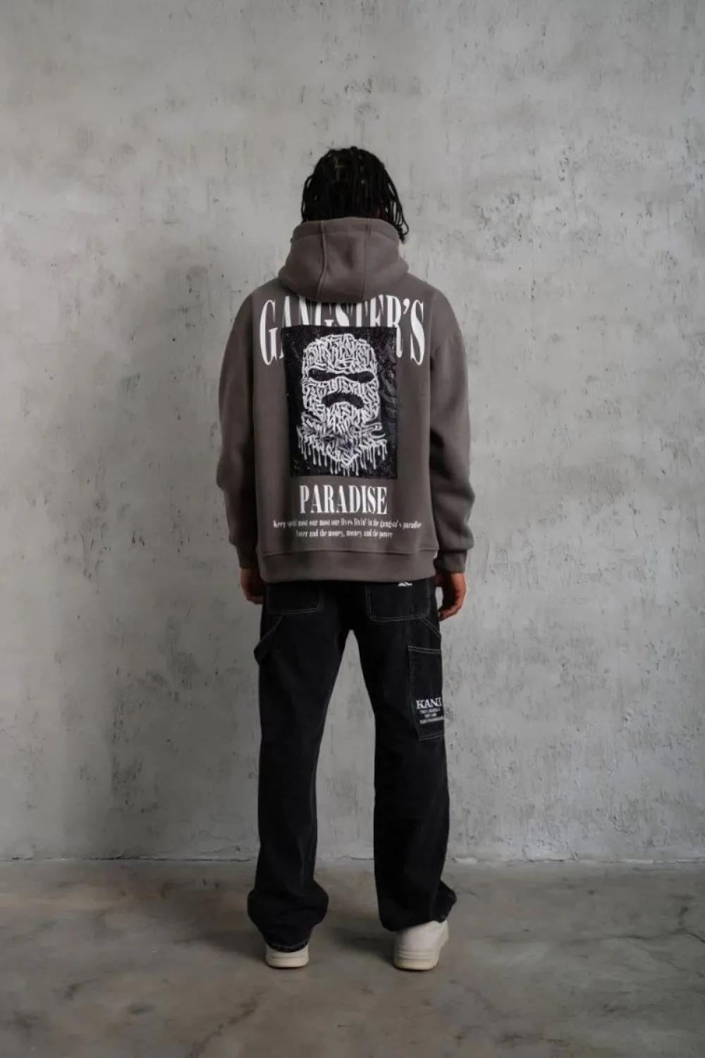 Erkek 3 İplik Pamuklu Baskılı Kapüşonlu Cepli Sweatshirt Hoodie - Gri