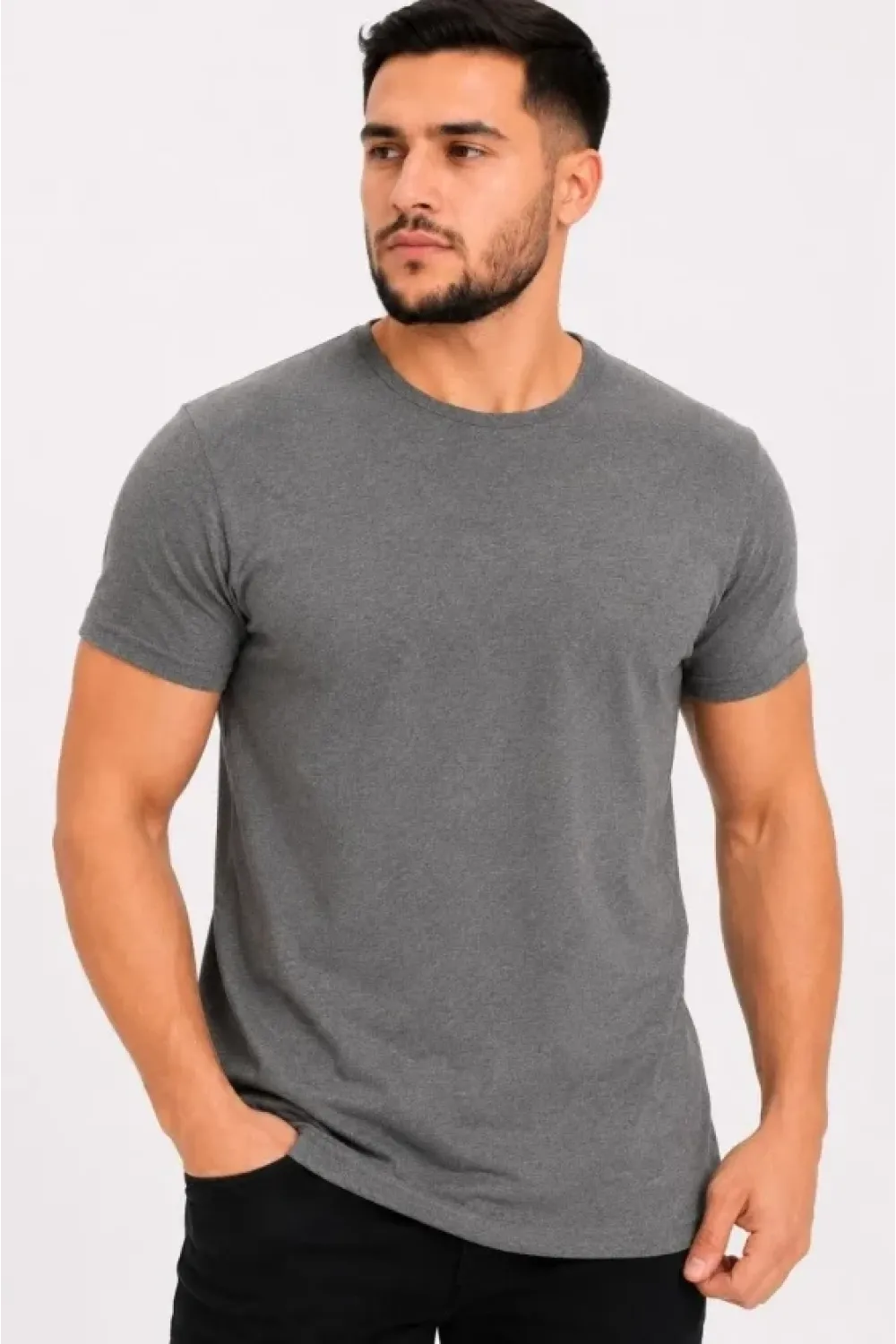 Erkek Basic Tişört Bisiklet Yaka Kısa Kol Günlük Yazlık Slim Fit T-Shirt - Antrasit
