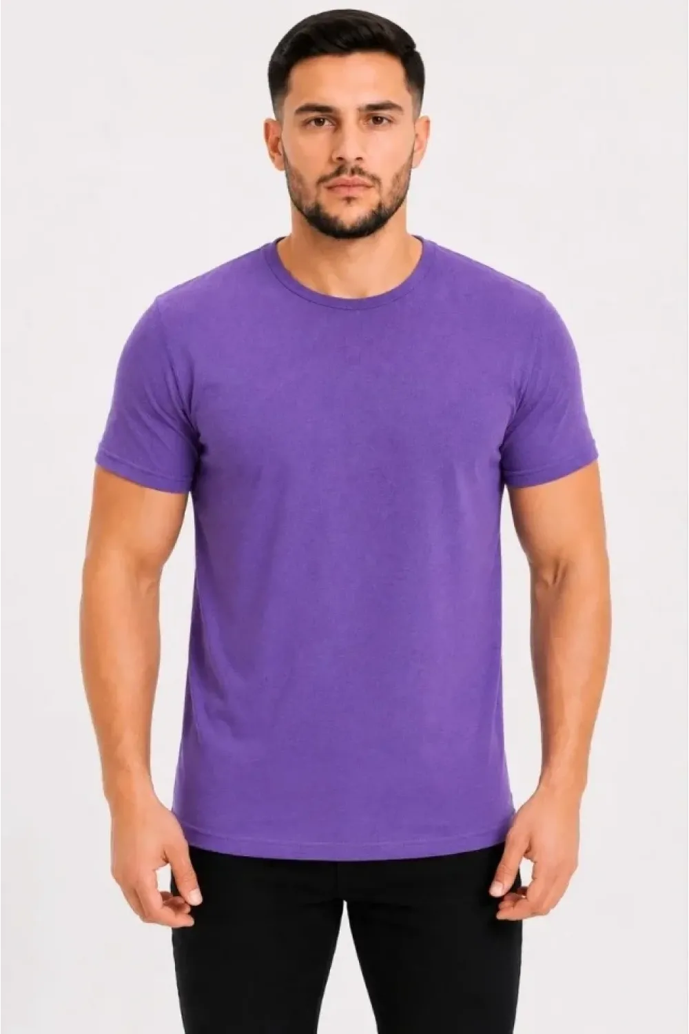 Erkek Basic Tişört Bisiklet Yaka Kısa Kol Günlük Yazlık Slim Fit T-Shirt - Mor