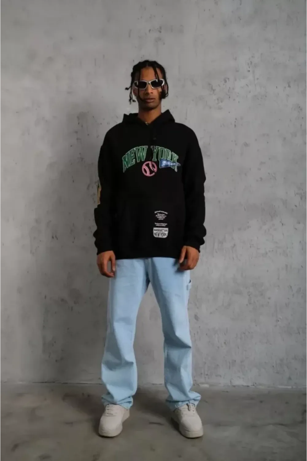 Erkek Baskılı Kapüşonlu Sweatshirt - Siyah