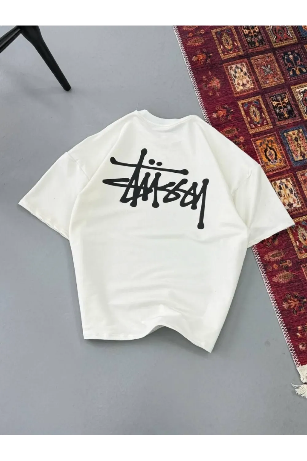 Erkek Baskılı Oversize T-shirt - Beyaz