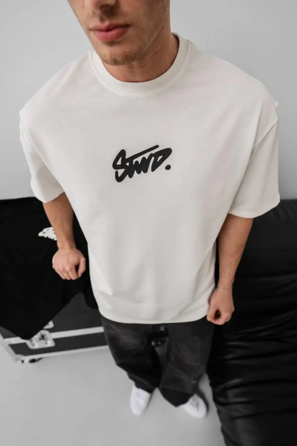 Erkek Baskılı Oversize T-shirt - Beyaz