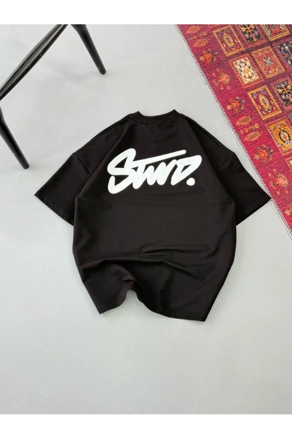 Erkek Baskılı Oversize T-shirt - Siyah