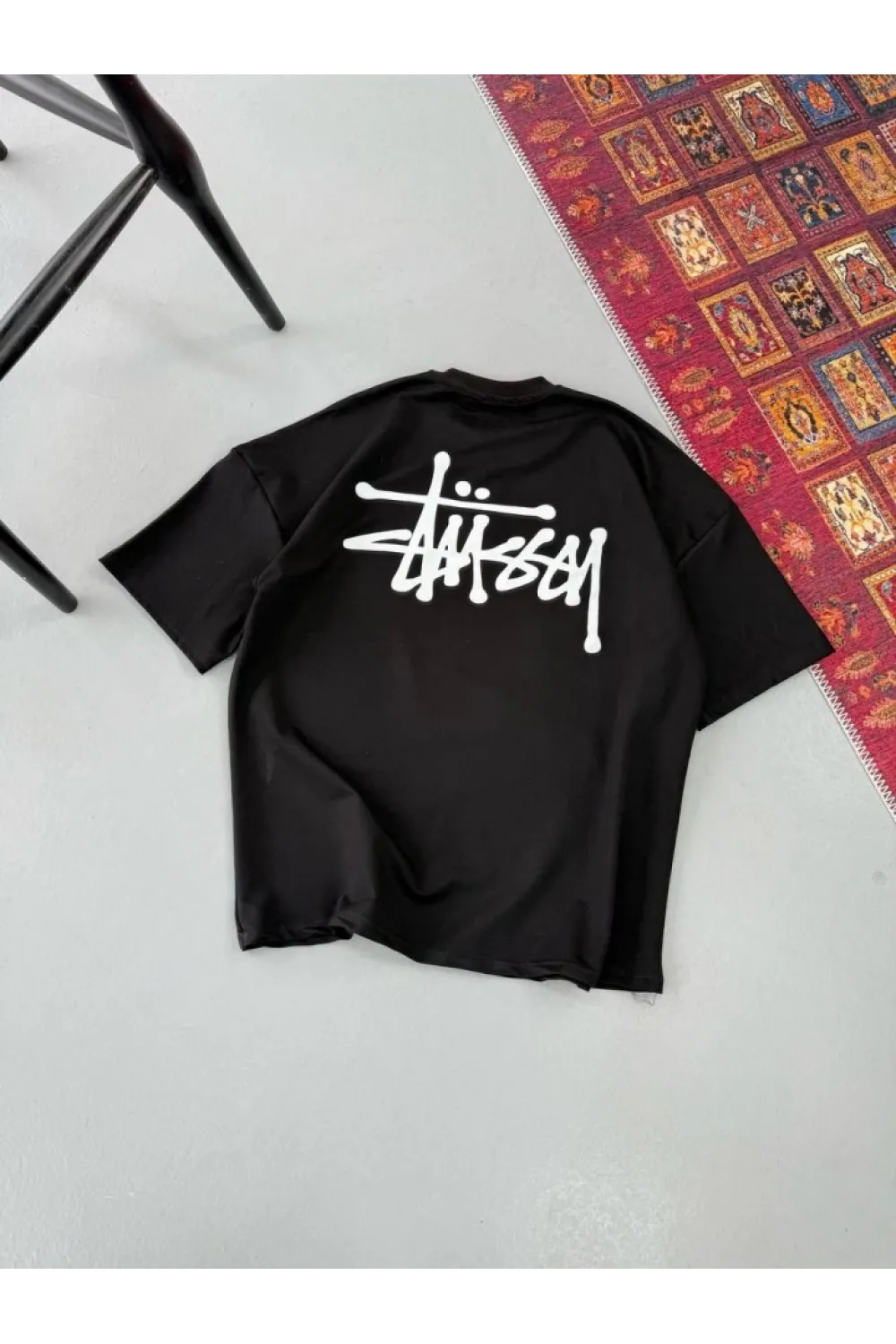 Erkek Baskılı Oversize T-shirt - Siyah