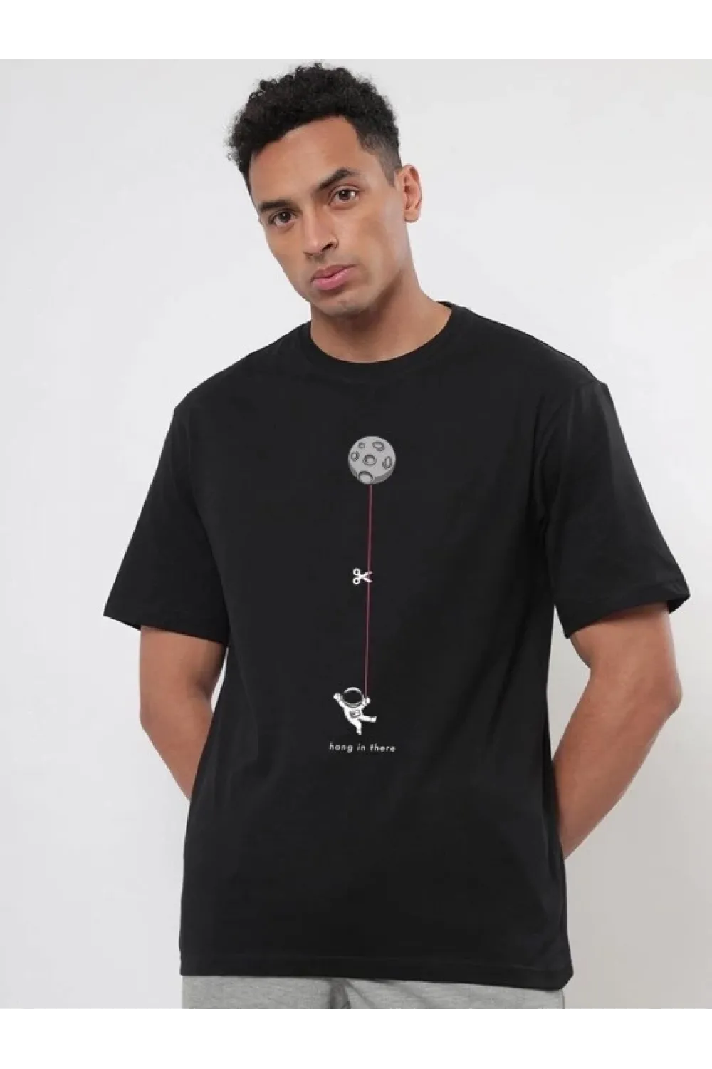 Erkek Baskılı Oversize T-shirt - Siyah