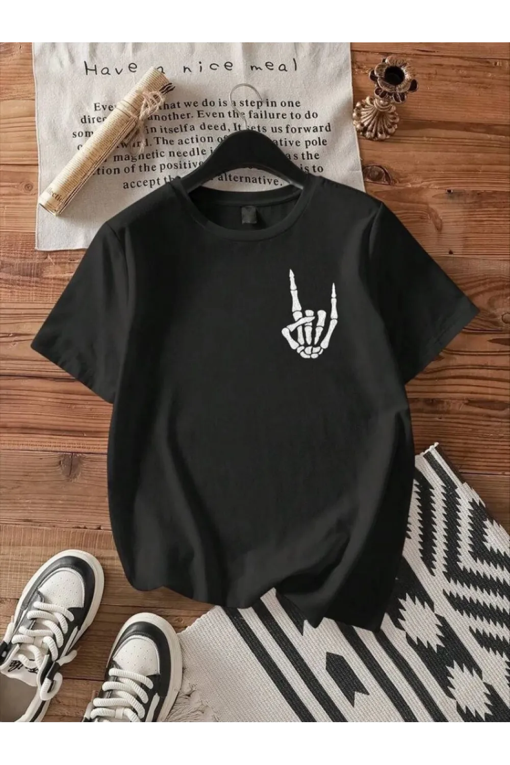 Erkek Baskılı Oversize T-shirt - Siyah