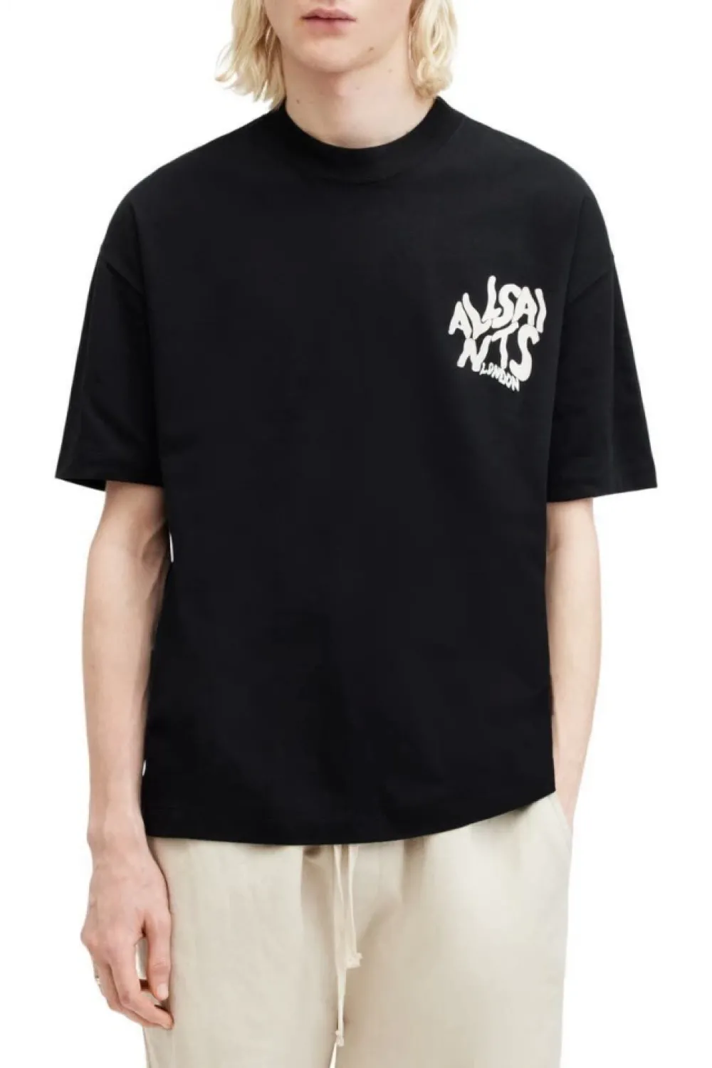 Erkek Baskılı Oversize T-shirt - Siyah
