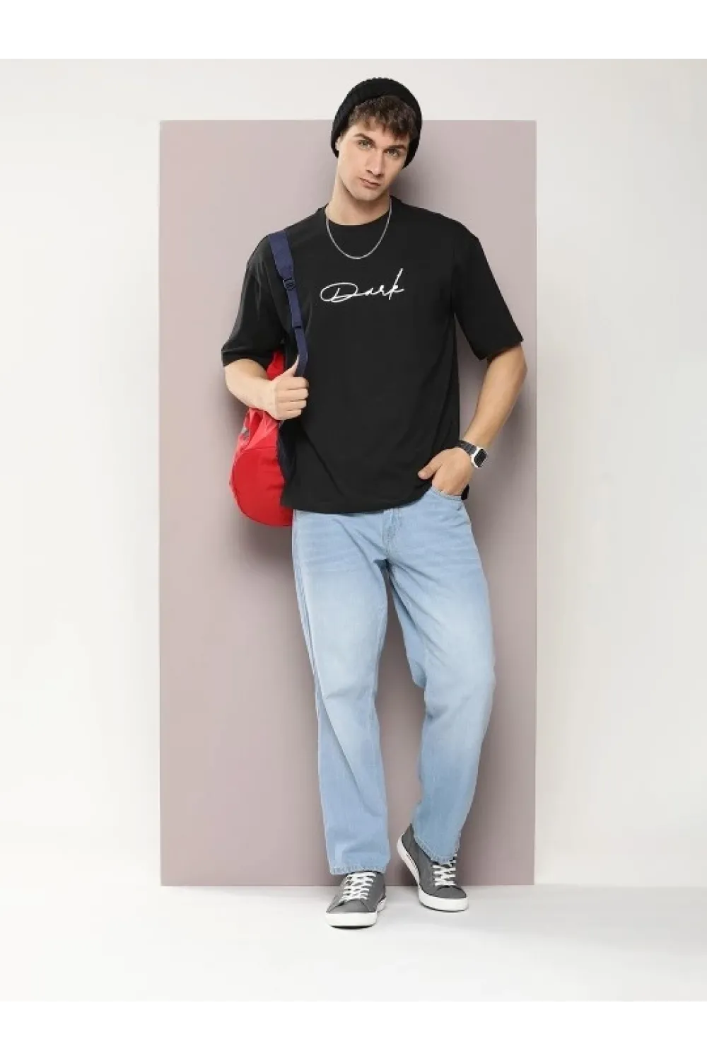 Erkek Baskılı Oversize T-shirt - Siyah