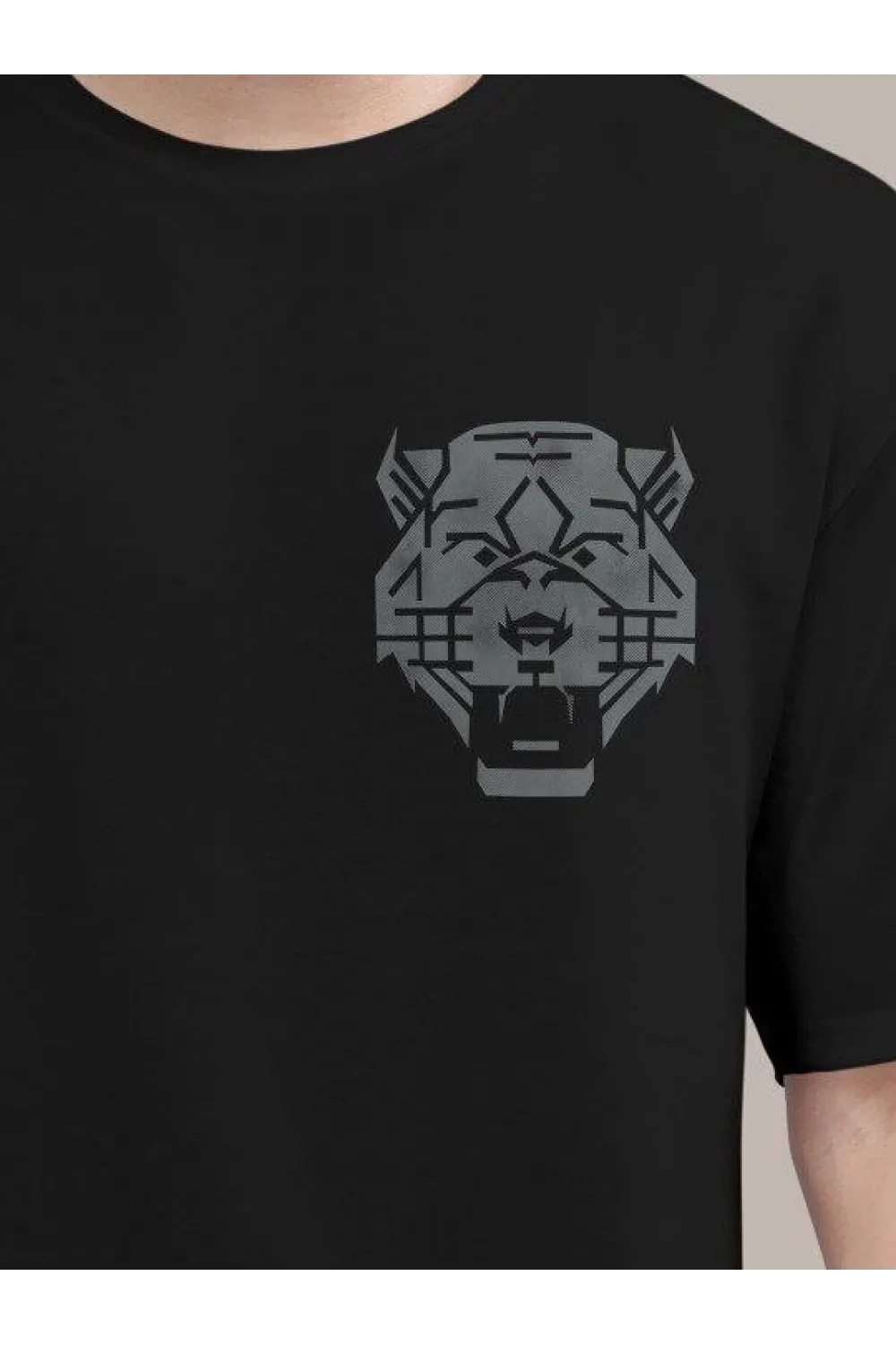 Erkek Baskılı Oversize T-shirt - Siyah