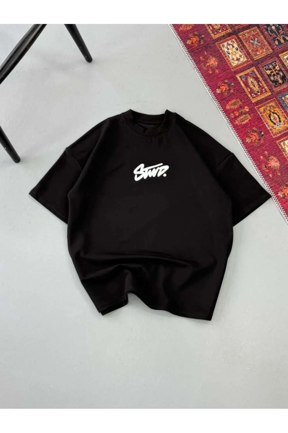 Erkek Baskılı Oversize T-shirt - Siyah