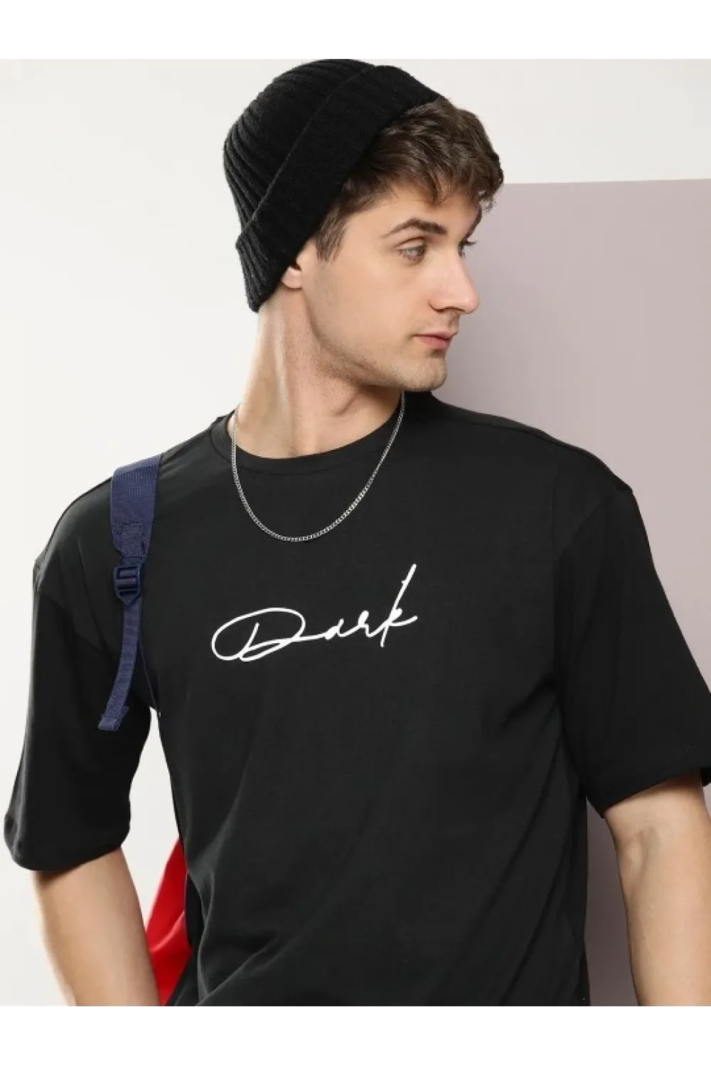 Erkek Baskılı Oversize T-shirt - Siyah