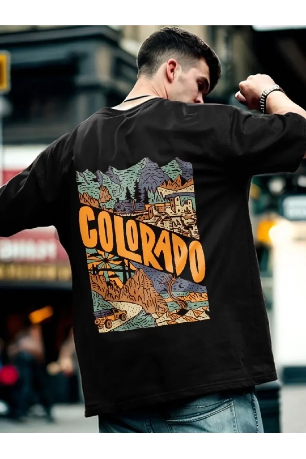 Erkek Baskılı Oversize T-shirt - Siyah