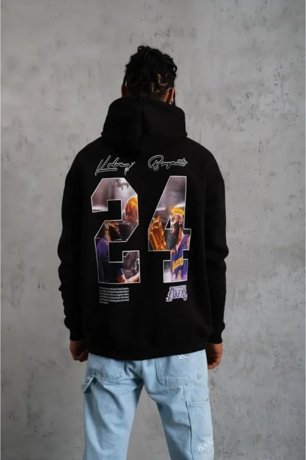 Erkek Baskılı Oversize Üç İplik Kapüşonlu Sweatshirt - Siyah