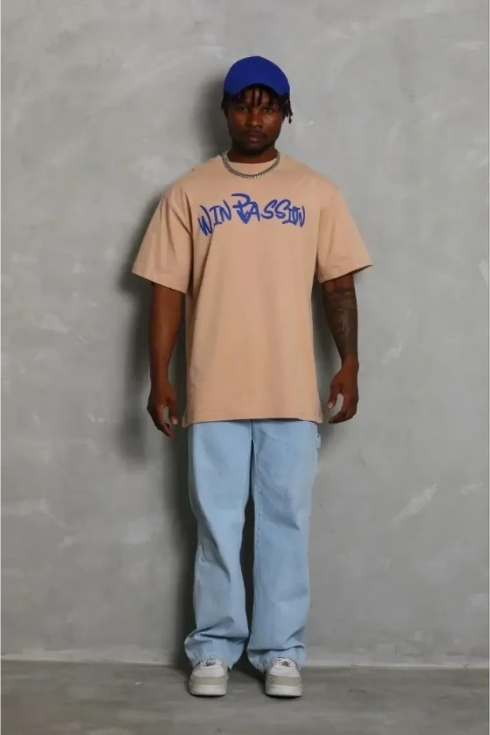 Erkek Baskılı T-Shirt Kısa Kol Bisiklet Yaka Regular Fit Rahat Kalıp Günlük Tişört - Bej