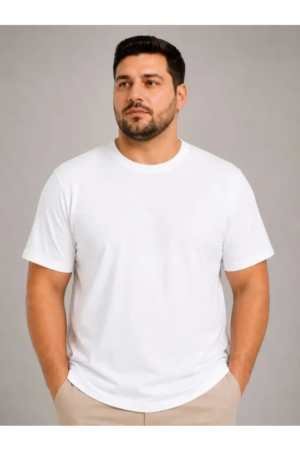 Erkek Battal Big Size Basic Tişört Bisiklet Yaka Rahat Kalıp T-Shirt - Beyaz