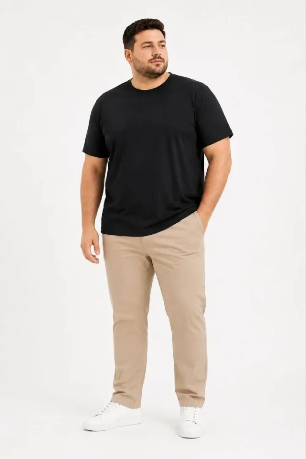 Erkek Battal Big Size Basic Tişört Bisiklet Yaka Rahat Kalıp T-Shirt - Siyah