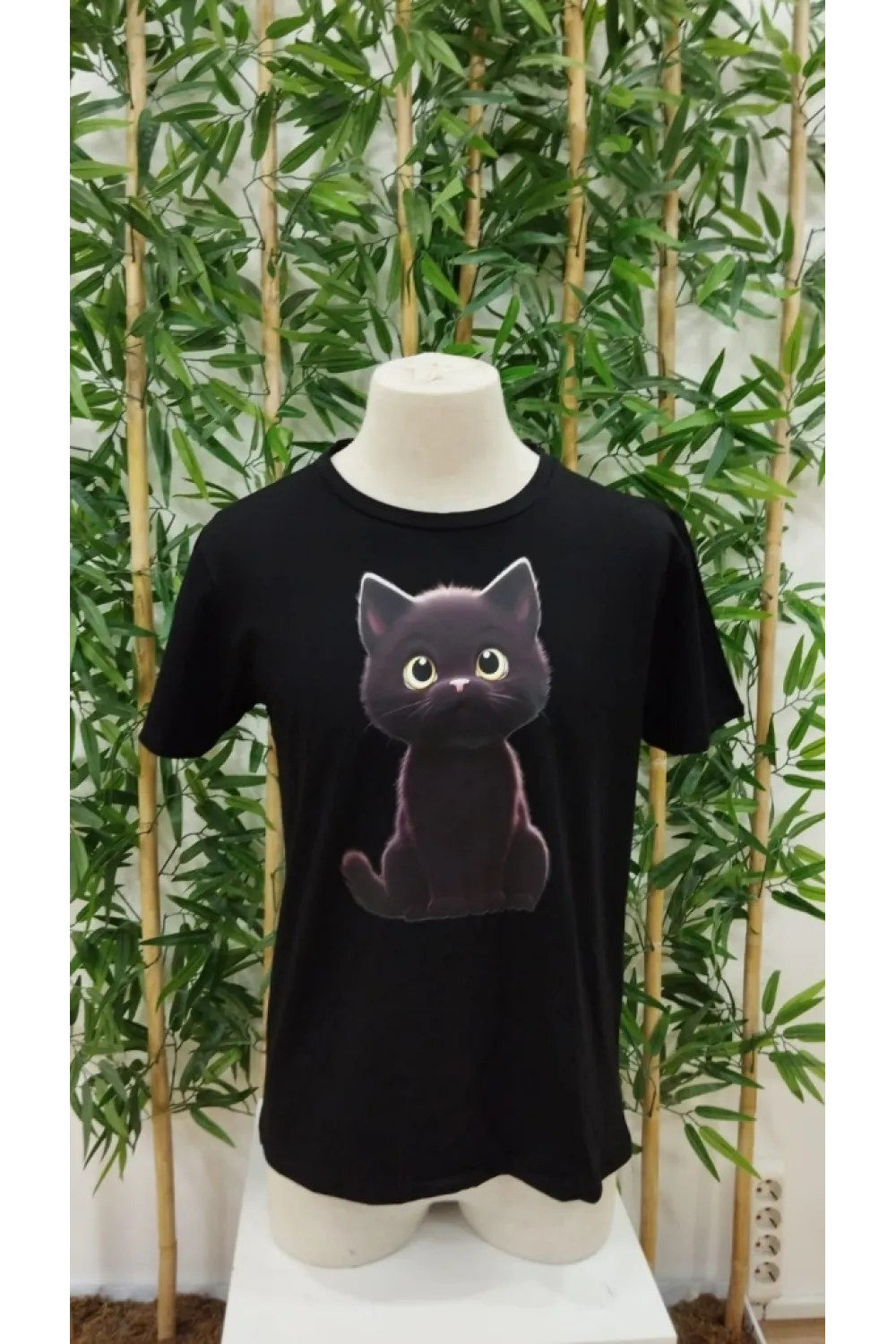 Erkek Bisiklet Yaka Kedi Baskılı Süprem T-shirt
