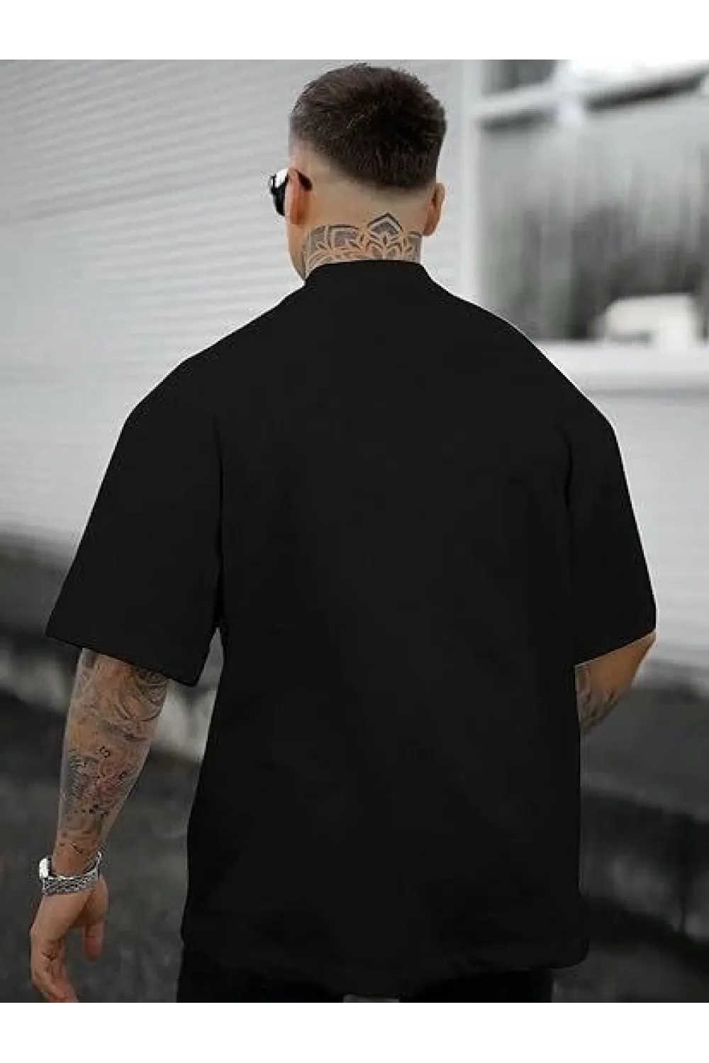 Erkek Bisiklet Yaka Kısa Kol Baskılı T-shirt - Siyah