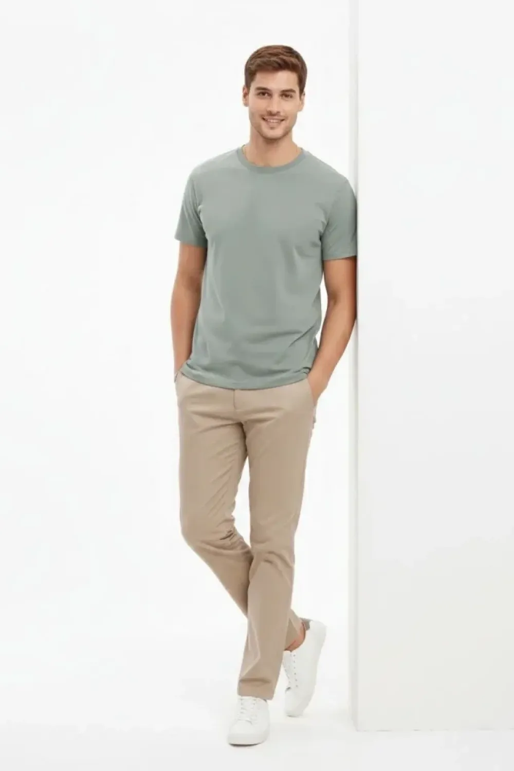 Erkek Bisiklet Yaka Tişört Regular Kalıp Basic Pamuklu Günlük Kullanım T-shirt - Mint Yeşili