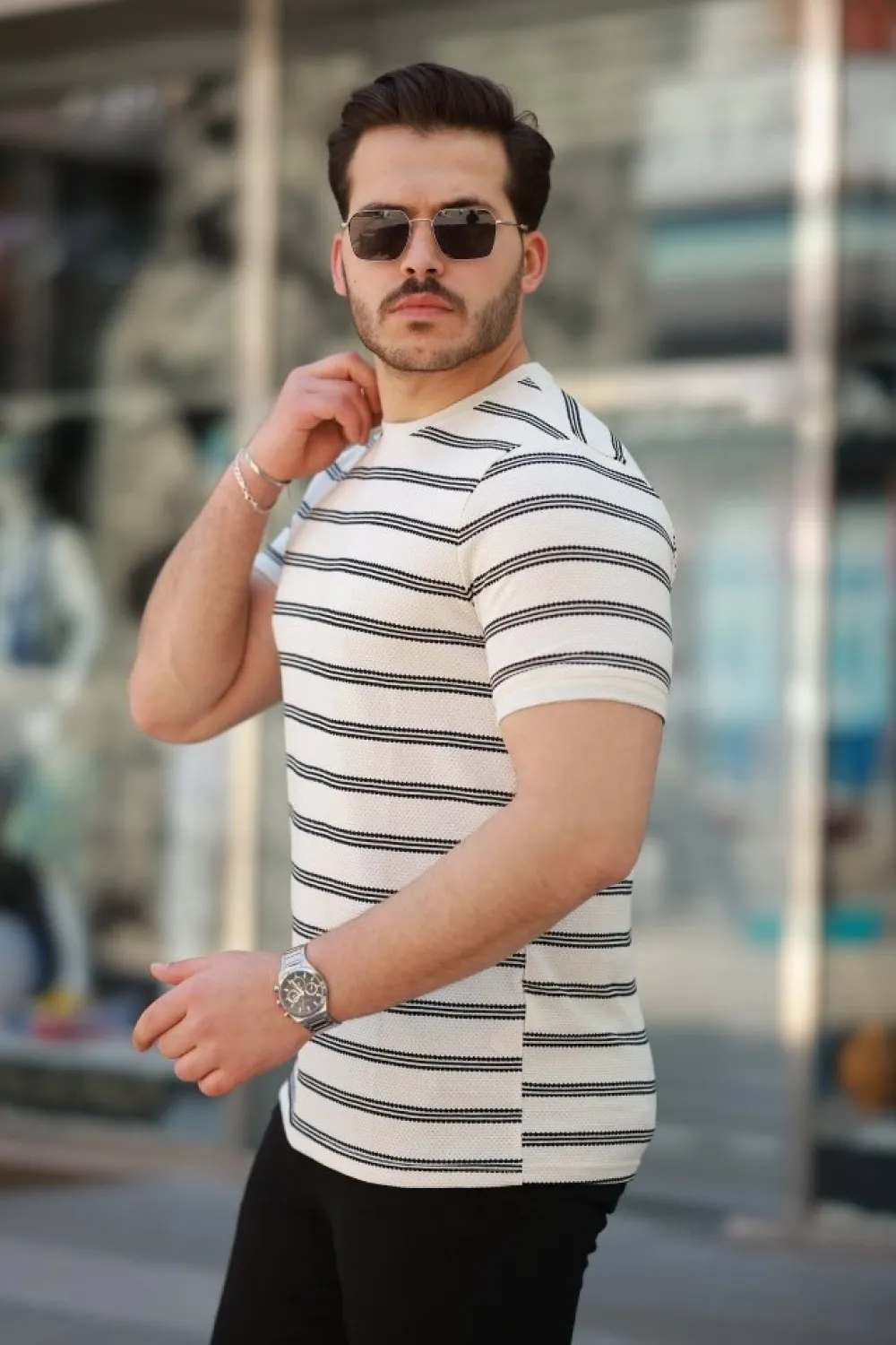 Erkek çizgili Kısa Kollu T-shirt