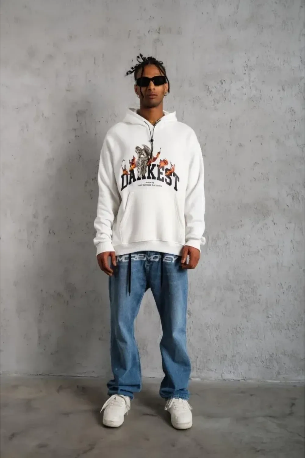 Erkek DANKES Baskılı Kapüşonlu Sweat - Beyaz