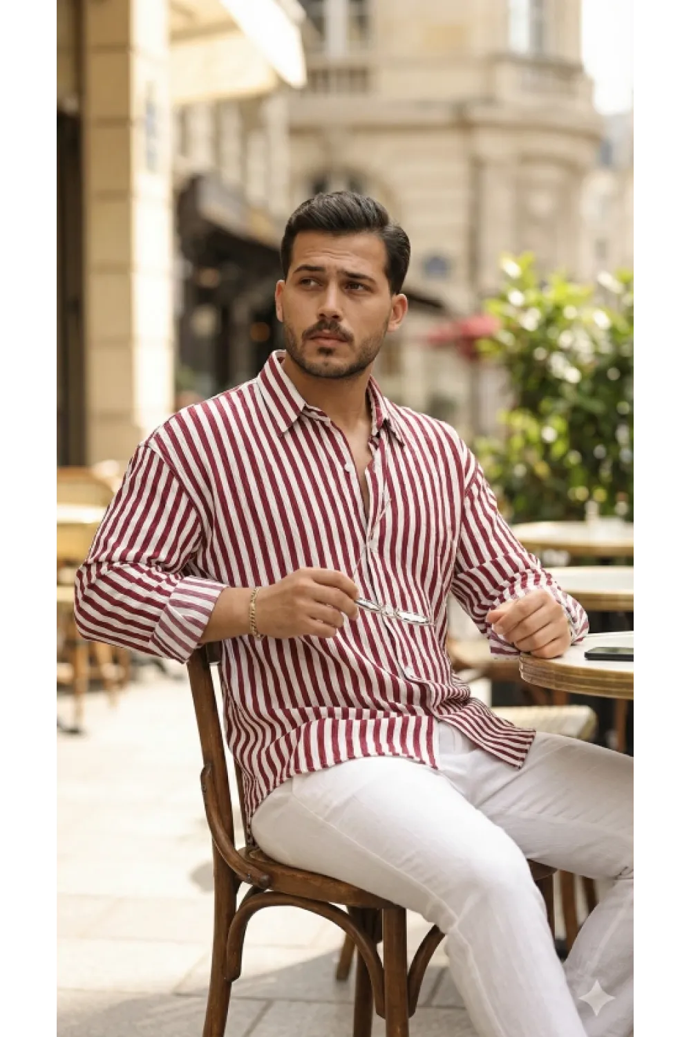 Erkek Dikey Çizgili Yarım Oversize Gömlek