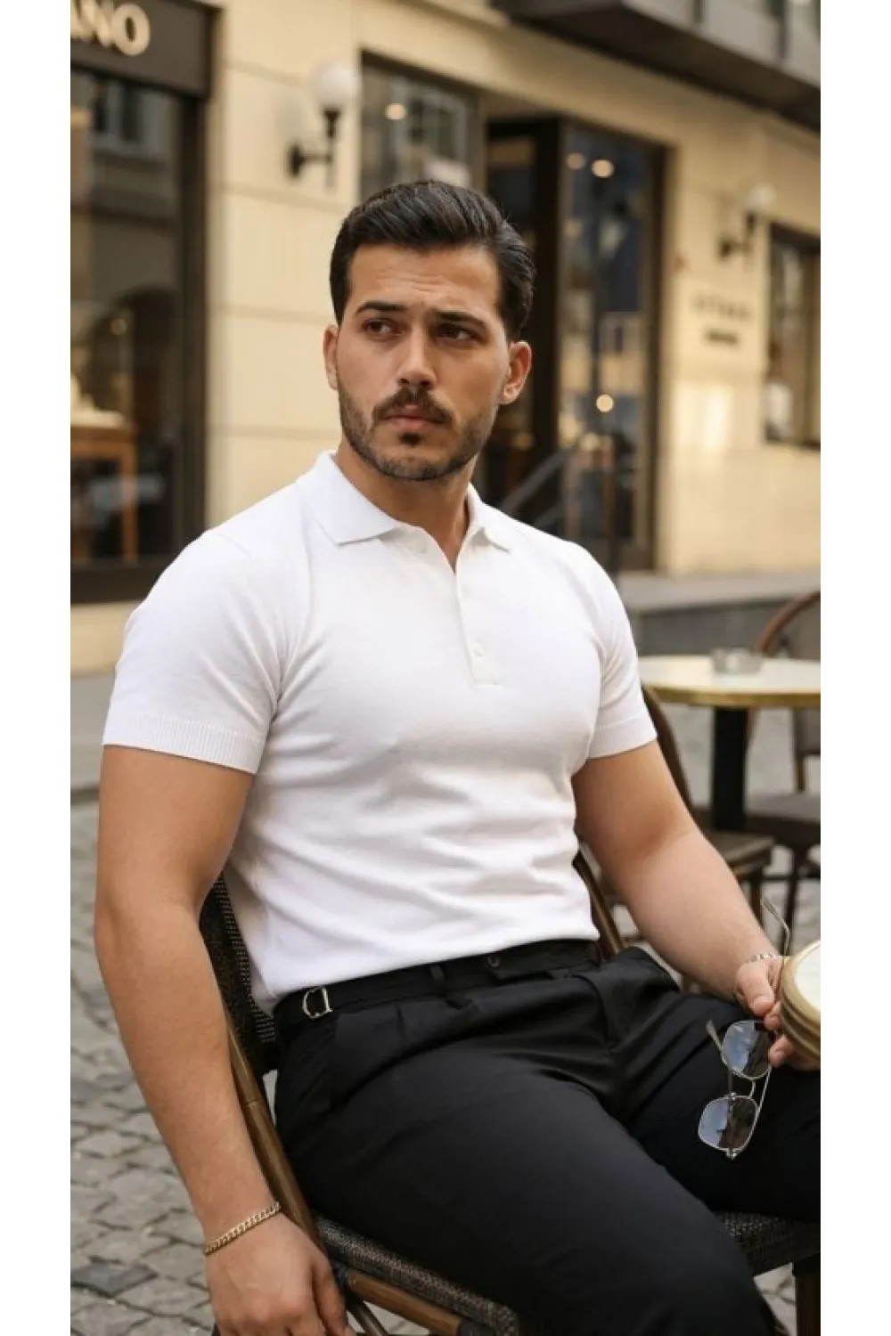 Erkek Düğme Yakalı Kısa Kollu Pamuk Triko Tişört