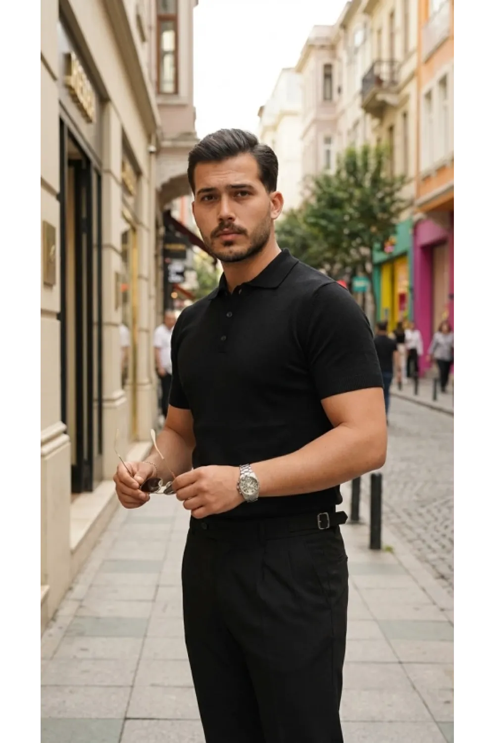 Erkek Düğme Yakalı Kısa Kollu Pamuk Triko Tişört