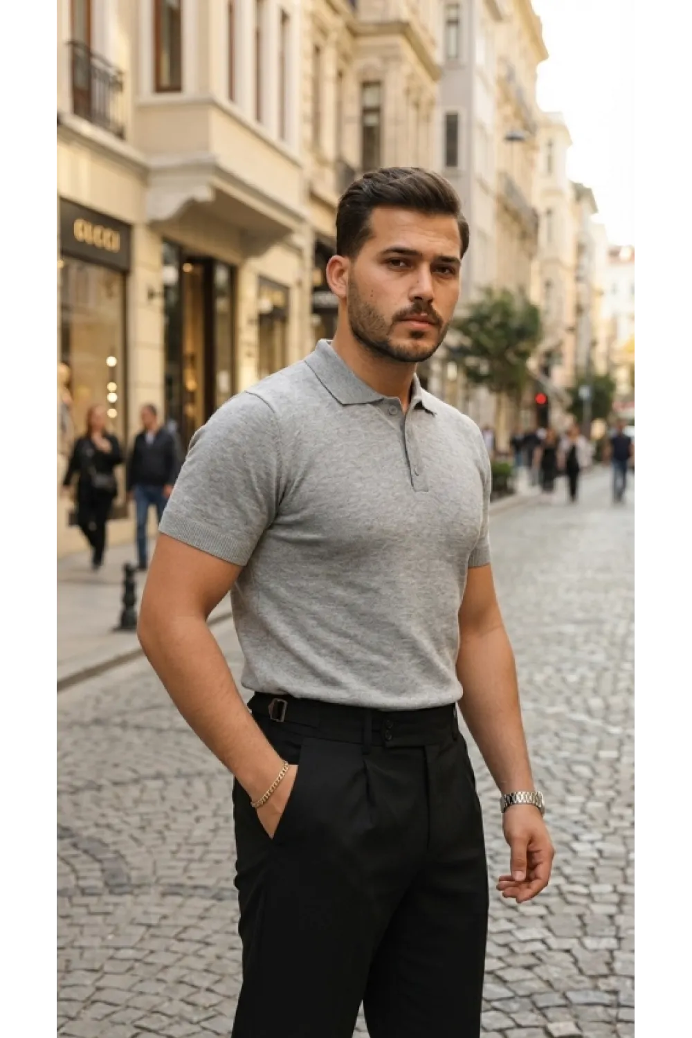 Erkek Düğme Yakalı Kısa Kollu Pamuk Triko Tişört