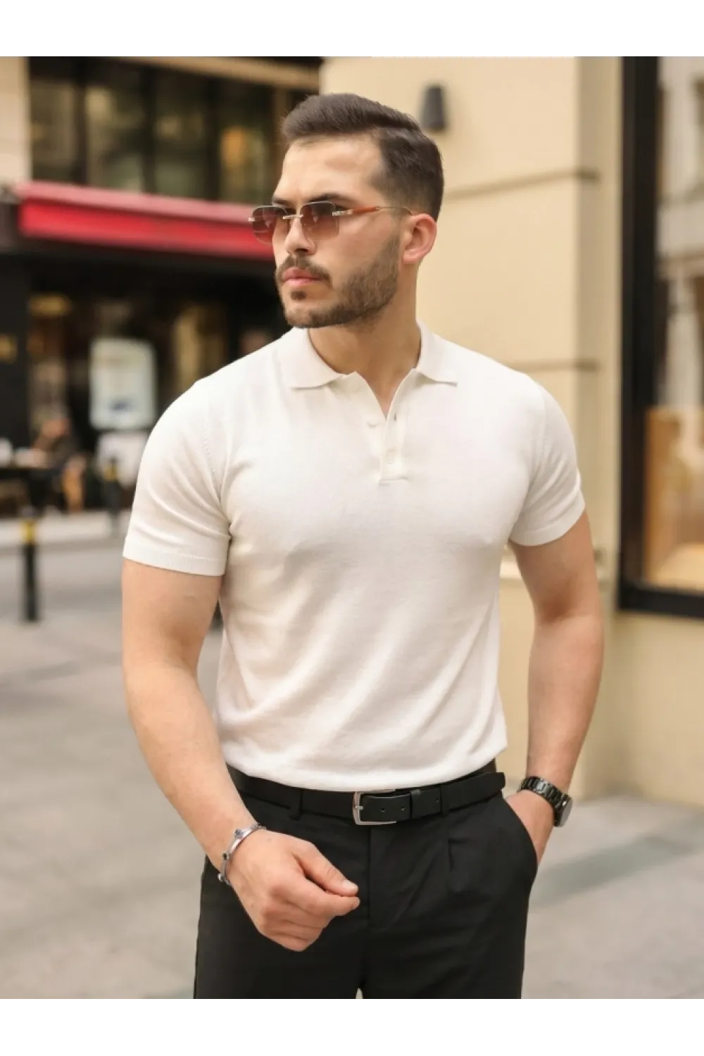 Erkek Düğmeli Yaka Pamuk Triko Tişört