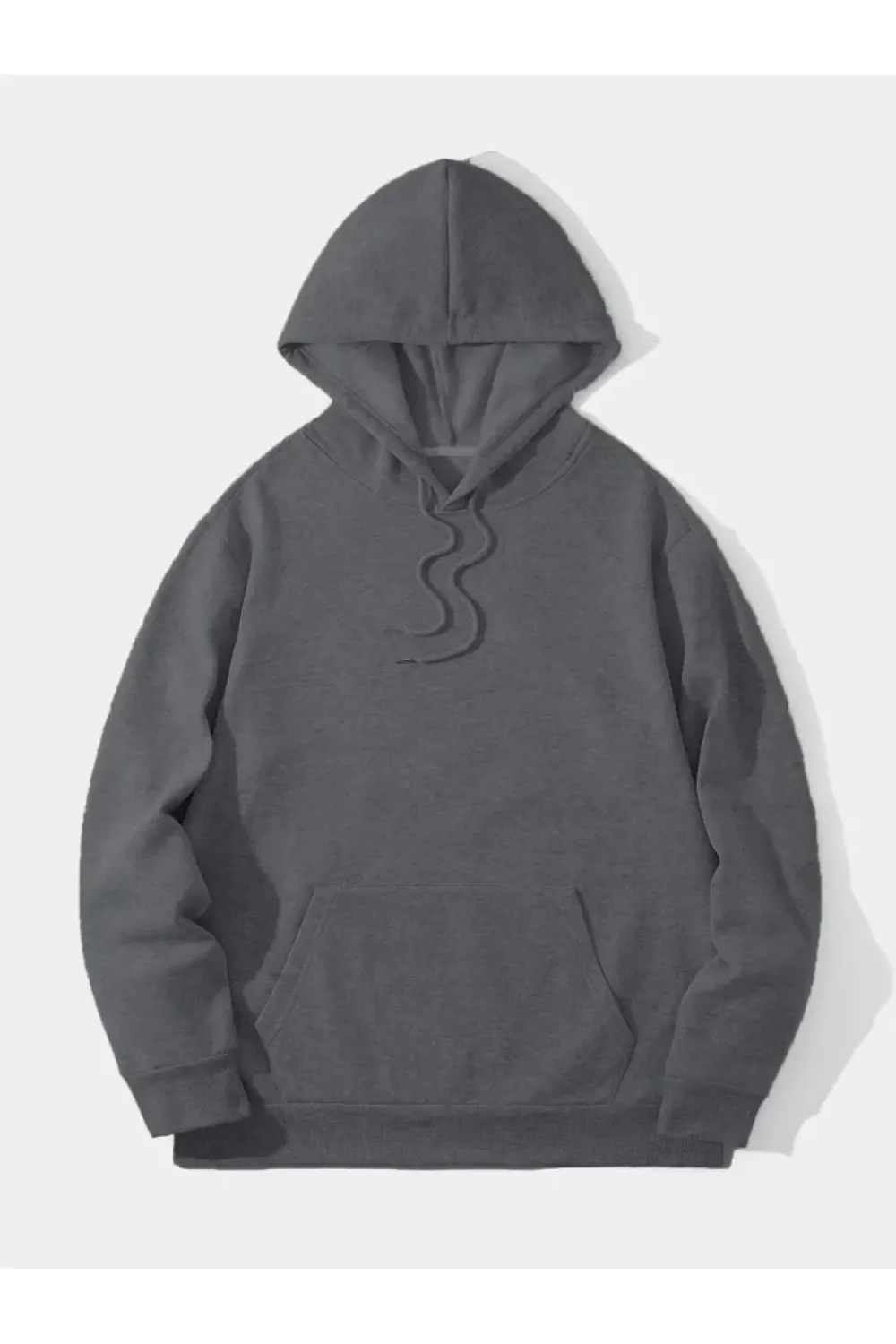 Erkek Düz Kapüşonlu Sweat - Füme