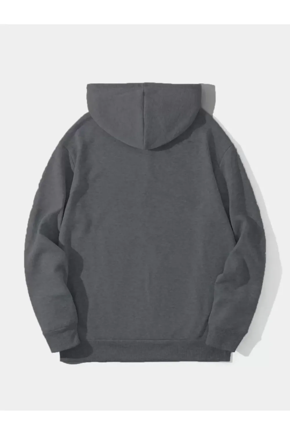 Erkek Düz Kapüşonlu Sweat - Füme