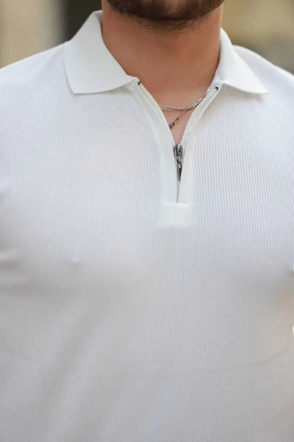 Erkek Fermuarlı Yakalı Kısa Kollu Tshirt