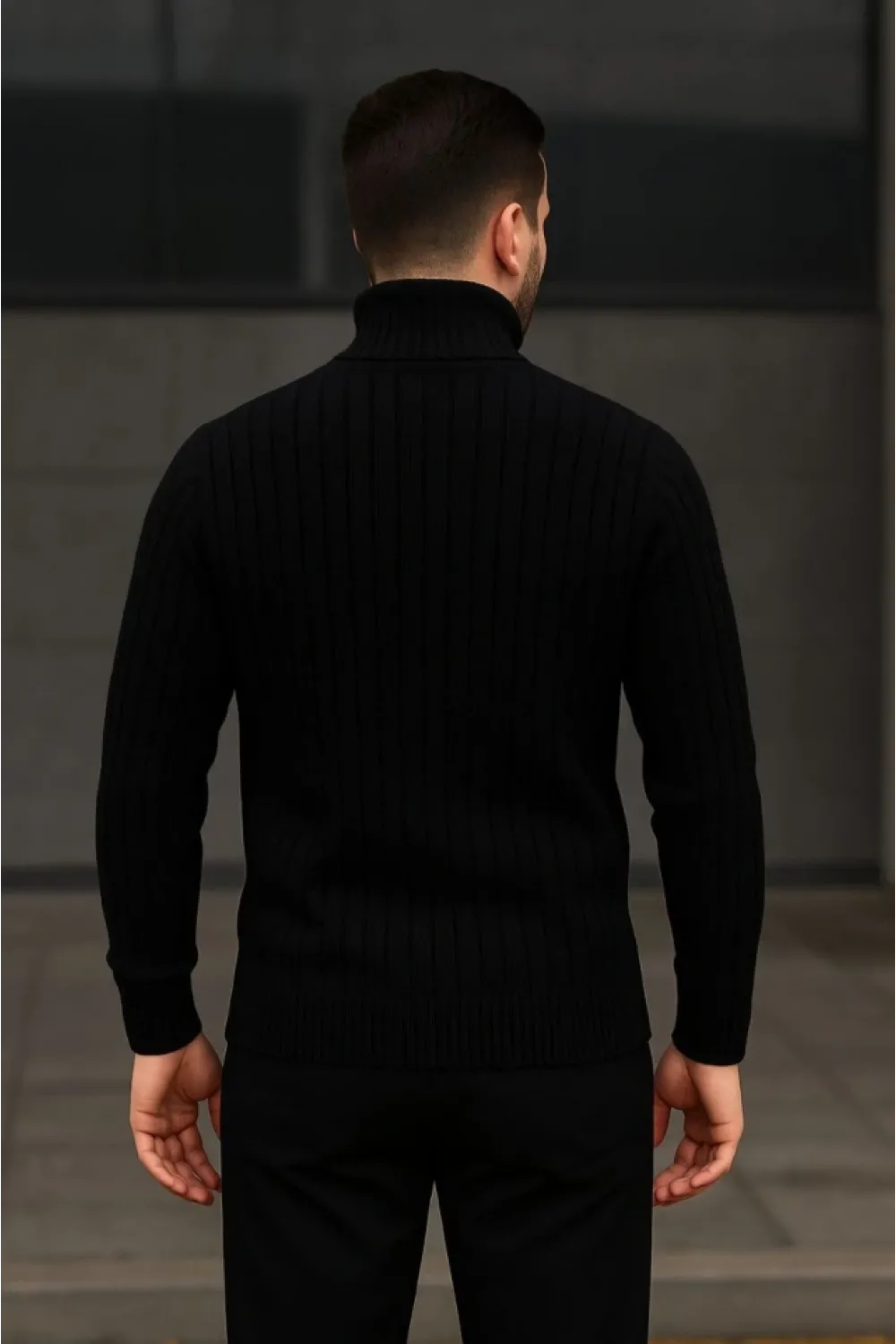Erkek Fitilli Triko Kazak 2li Set Bebek Mavisi Siyah Regular Balıkcı Yaka Tam Boğazlı Triko Seti Modeli Kazak