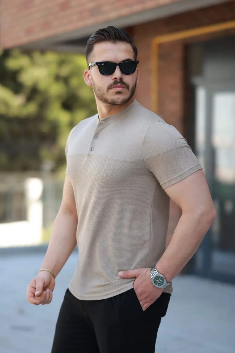 Erkek Hakim Yakalı Kısa Kollu Pamuklu T-shirt