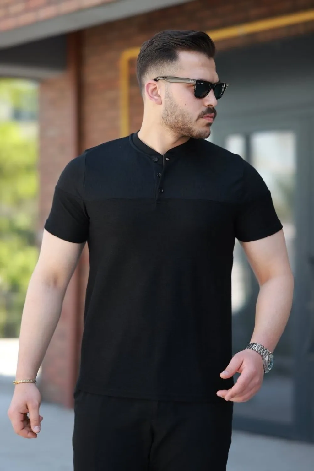 Erkek Hakim Yakalı Kısa Kollu Pamuklu T-shirt