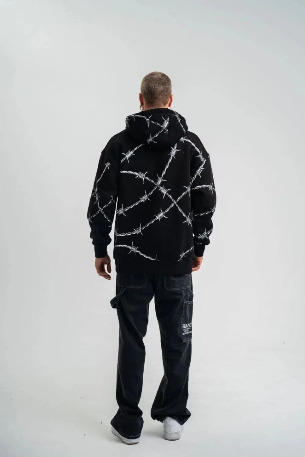 ERKEK Kapüşonlu Varak ve Pano Baskılı Hoodie  SweatShirt- Siyah
