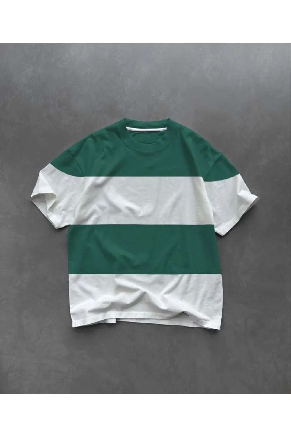 Erkek  Kısa kol Bisiklet Yaka Parçalı T-Shirt - Yeşil