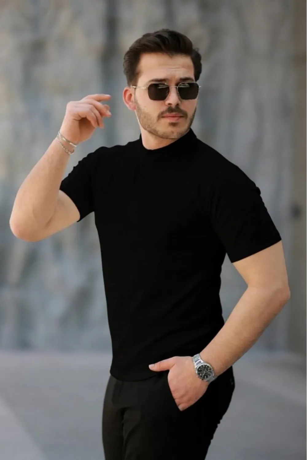 Erkek Kısa Kollu Hakim Yaka önü Düğmeli Viskon Bluz