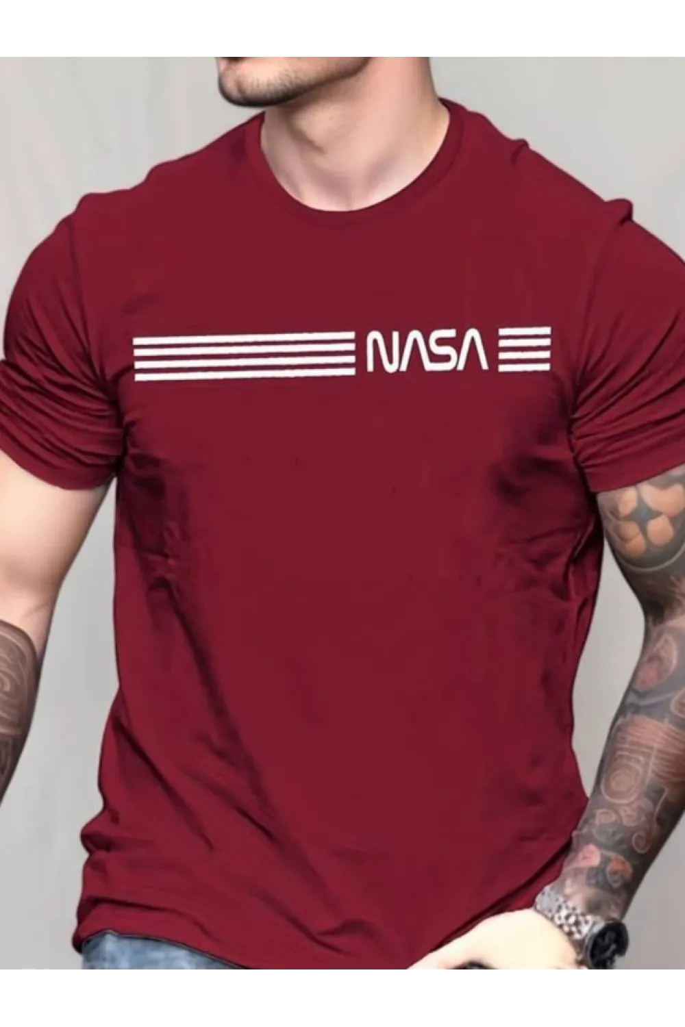 Erkek Kısa Kollu Nasa Baskı Basic Erkek T-shirt