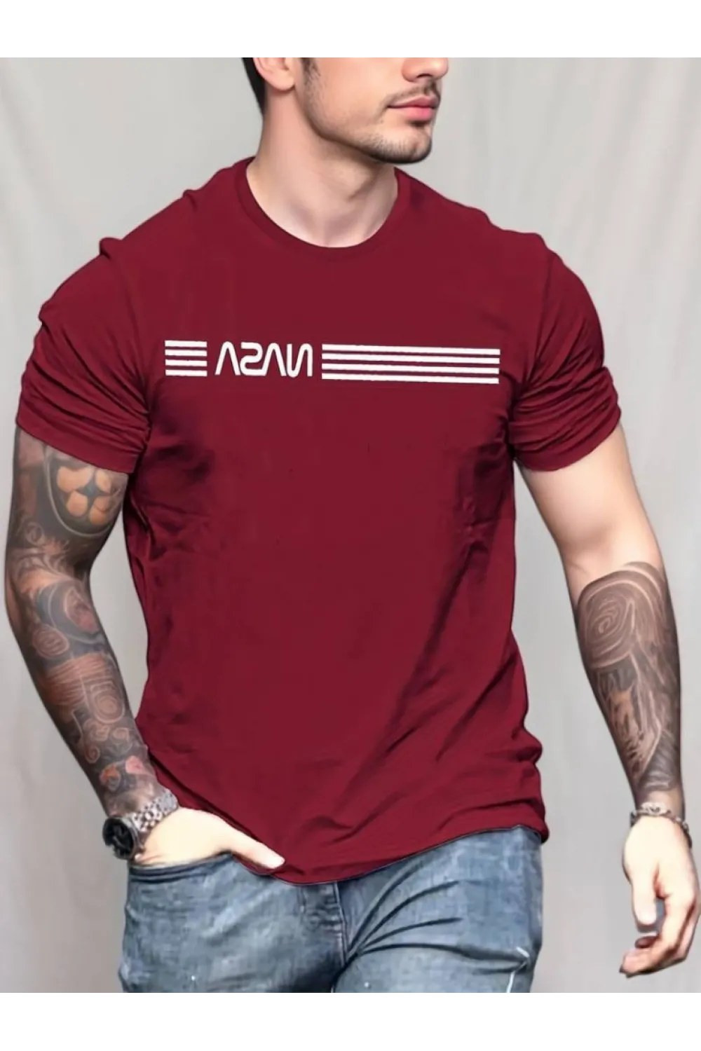 Erkek Kısa Kollu Nasa Baskı Basic Erkek T-shirt