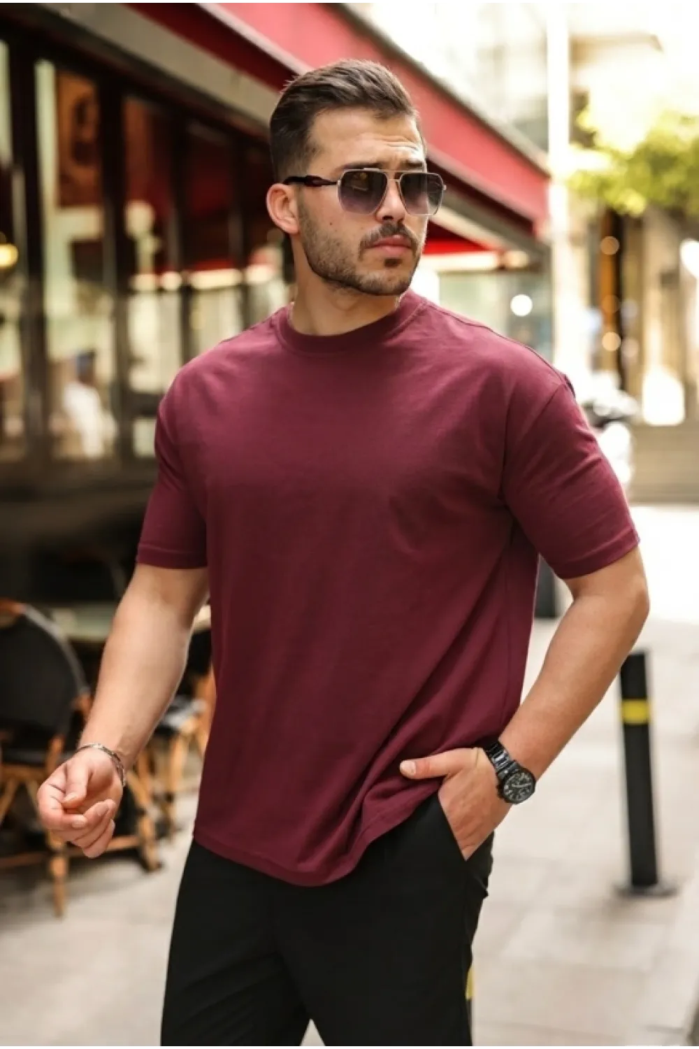 Erkek Kolları Dar Kesim Rahat Kalıp Basic Tişört