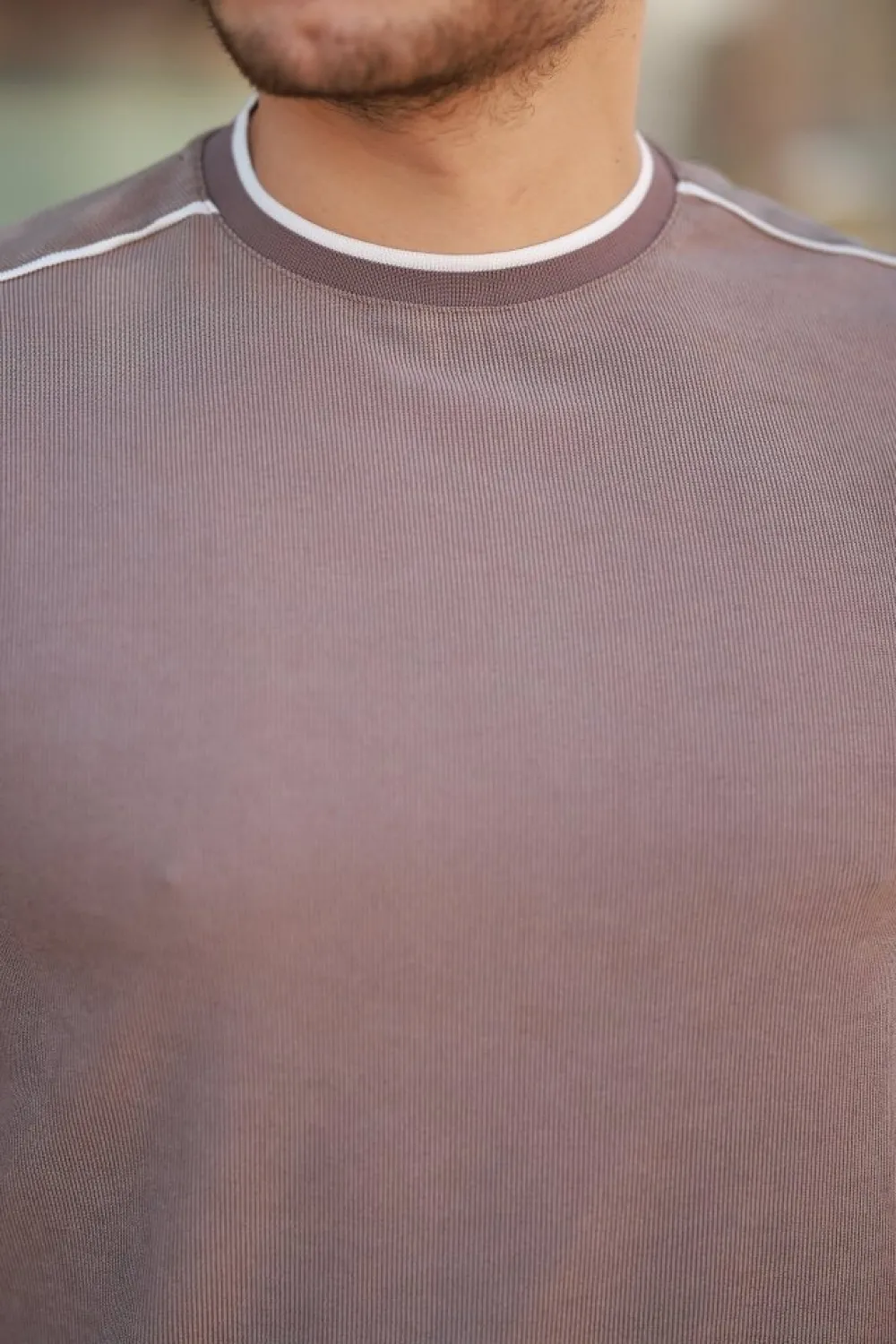 Erkek Omuzlar çizgi Detaylı Kısa Kollu T-shirt