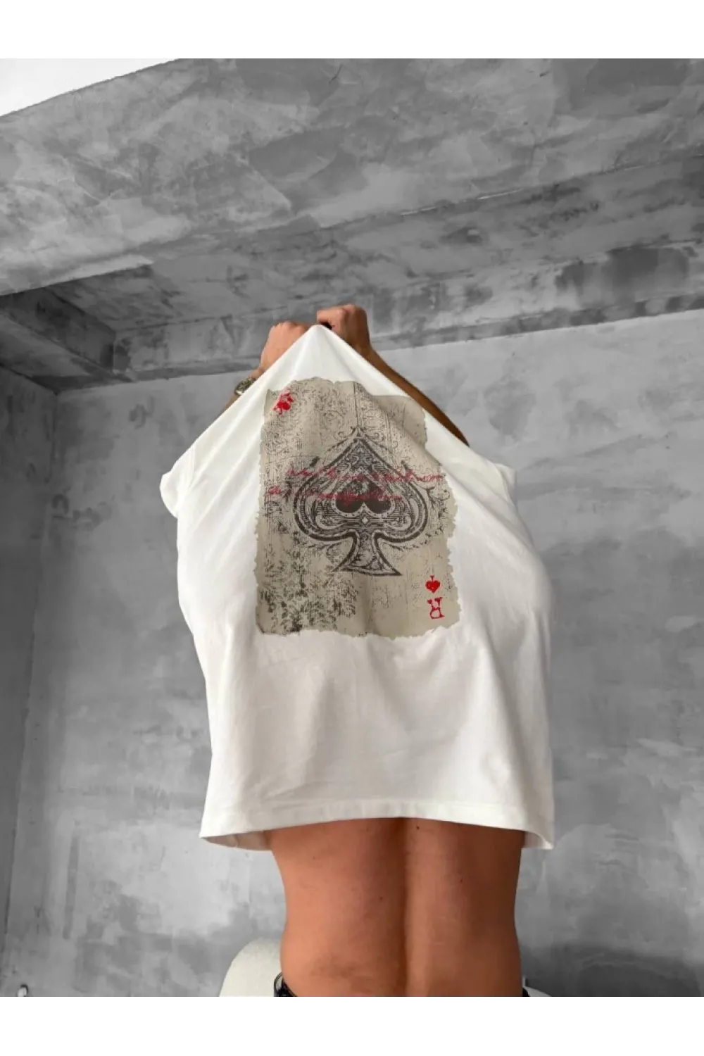 Erkek Ön Ve Arka Baskılı Oversize Bisiklet Yaka T-shirt - Beyaz