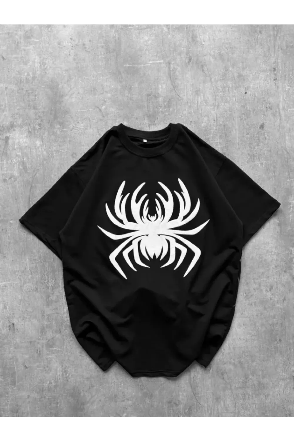 Erkek Örümcek Baskılı Tişört Kısa Kollu Bisiklet Yaka T-Shirt - Siyah