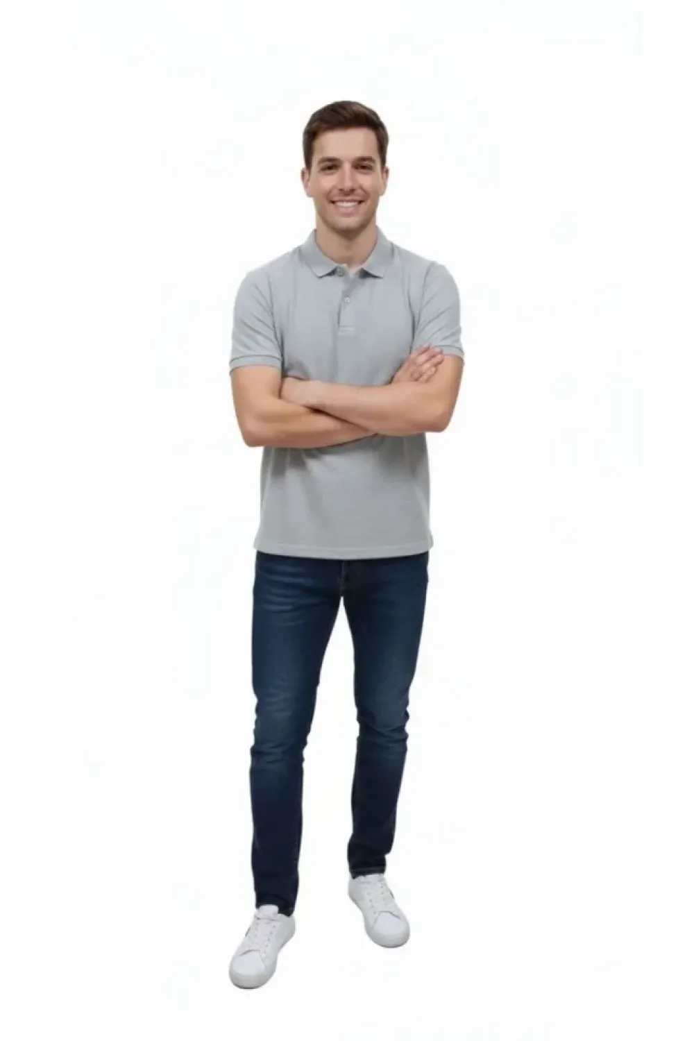 Erkek Pike Kumaş Düğmeli Yaka Regular Fit Günlük Kısa Kol Tişört T-shirt - Gri