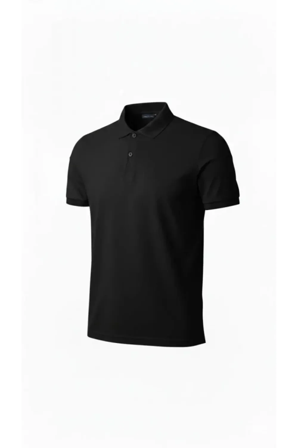 Erkek Pike Kumaş Düğmeli Yaka Regular Fit Günlük Kısa Kol Tişört T-shirt - Siyah